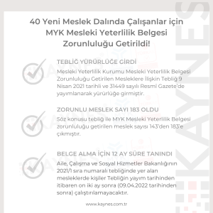 40 Yeni Meslek Dalında Çalışanlar için MYK Mesleki Yeterlilik Belge Zorunluluğu Getirildi